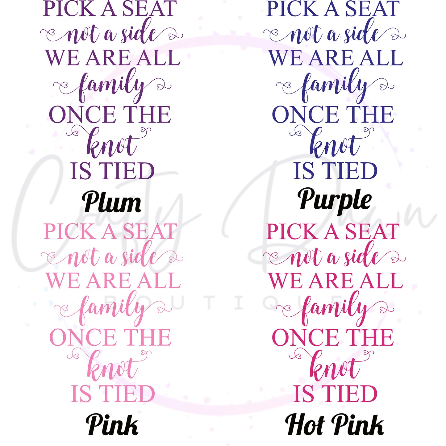 Pick A Seat Not A Side Acrylic Wedding Sign